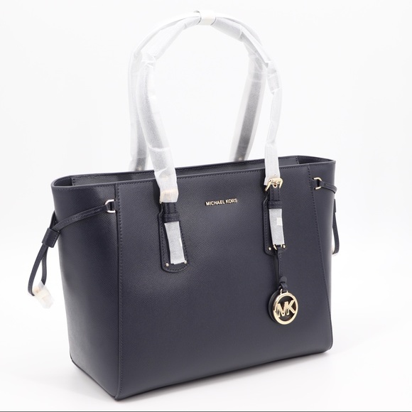 Michael Kors Voyager Leather Tote Shoulder Bag Admiral Blue Navy - Picture 4 of 16